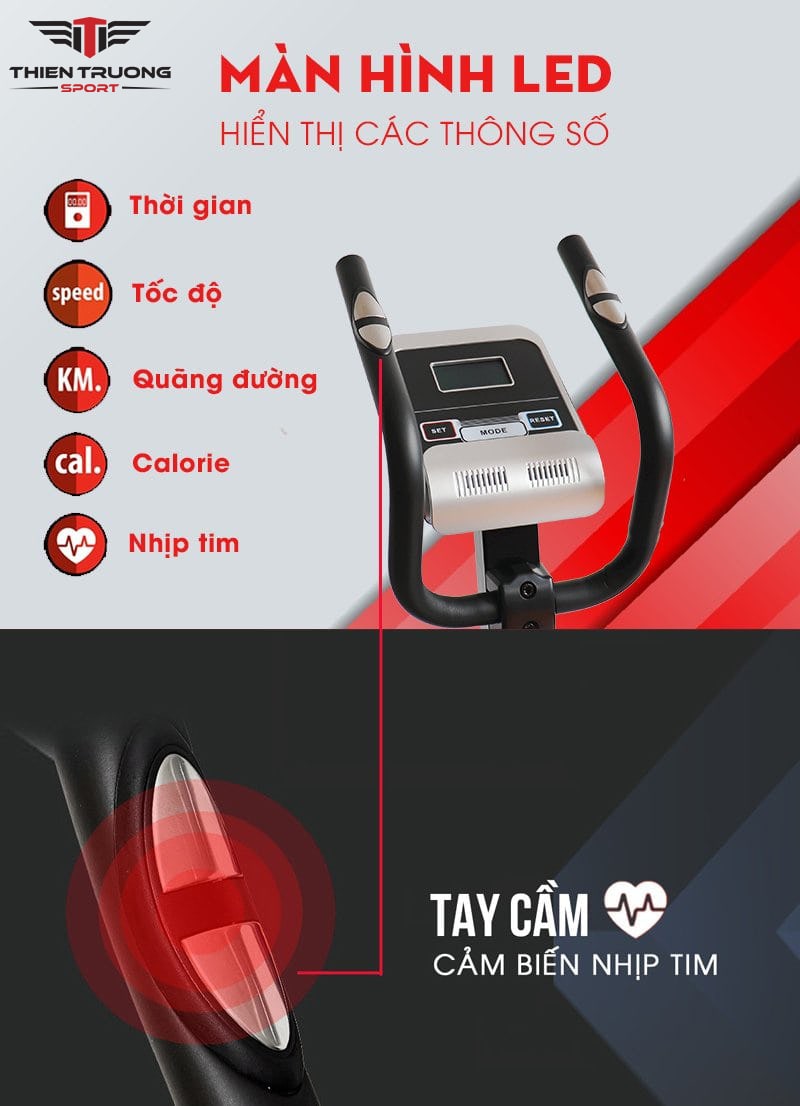 Tích hợp màn hình LED hiển thị các thông số khi tập luyện