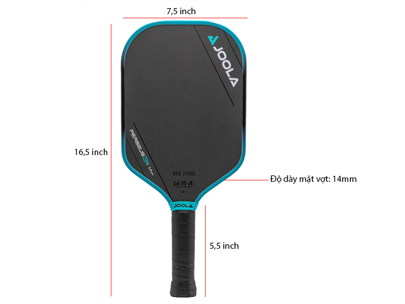 Kích thước vợt Pickleball Joola Ben Johns Perseus 3S 14mm