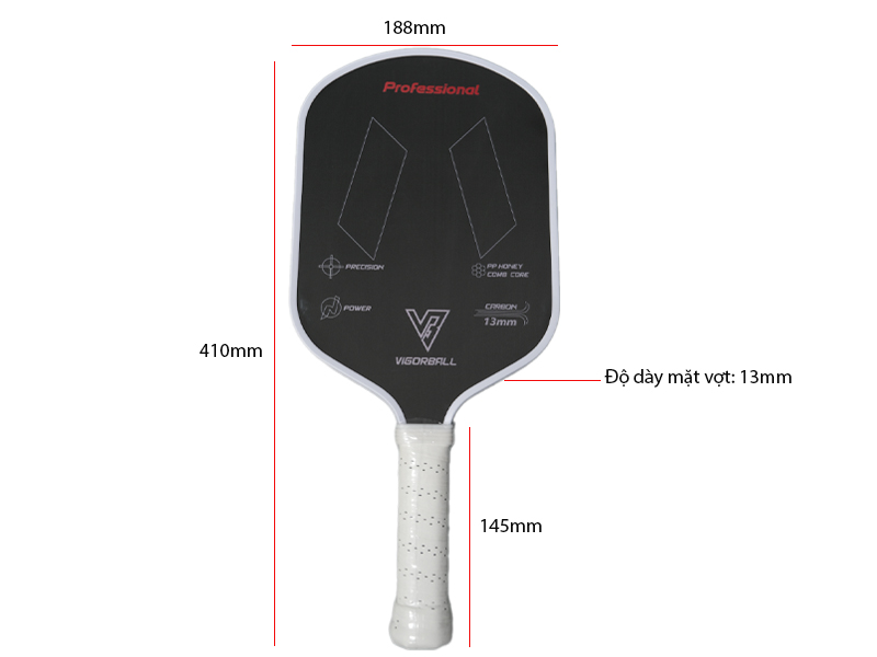 Kích thước vợt Pickleball 3K Carbon