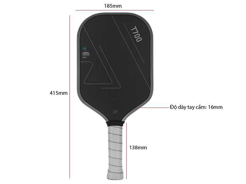 Kích thước vợt Pickleball Joola T700