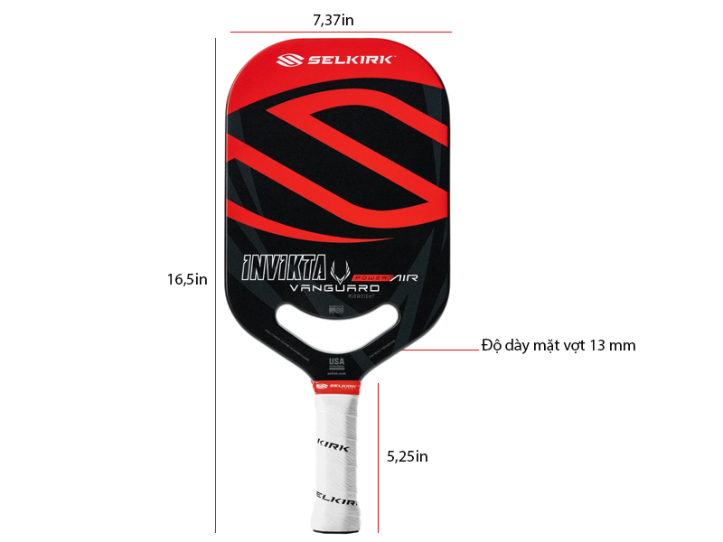 Kích thước vợt Selkirk Vanguard Power Air Invikta Red