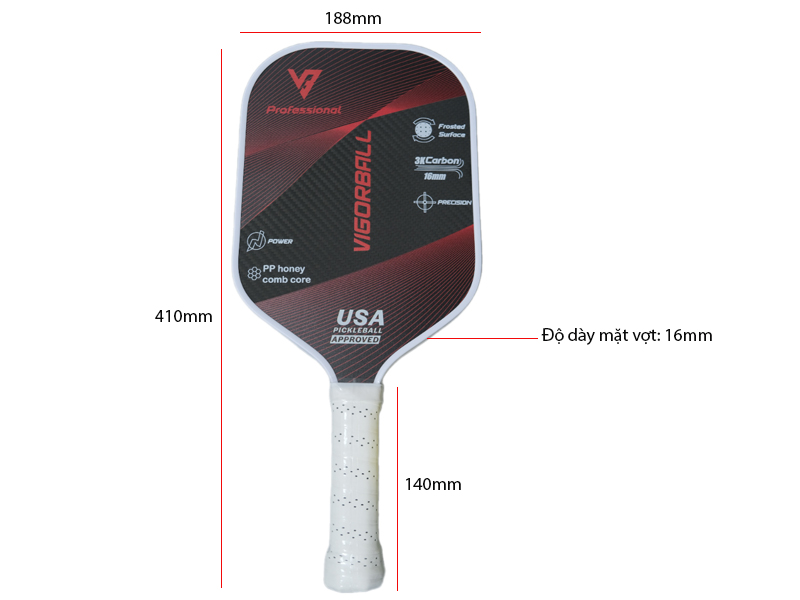Kích thước vợt Pickleball Vigorball Professional