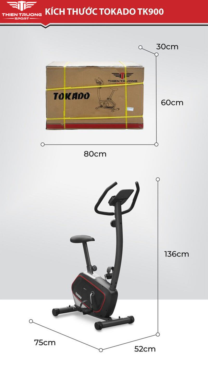 Kích thước xe đạp tập Tokado TK900