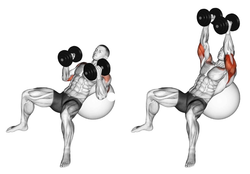 Bài tập Incline Dumbbell Press trên bóng tập