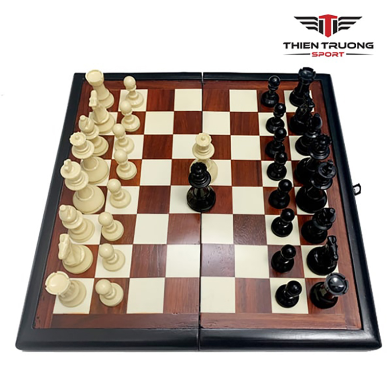 Bàn cờ vua gỗ hương, quân melamine được thiết kế với tông màu đỏ-trắng vô cùng sang trọng, có thể gập gọn tiện lợi