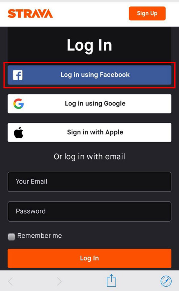 Đăng nhập vào Strava