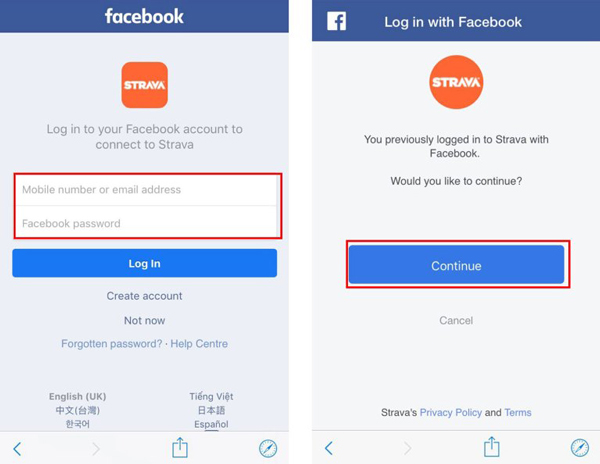 Đăng nhập vào Strava