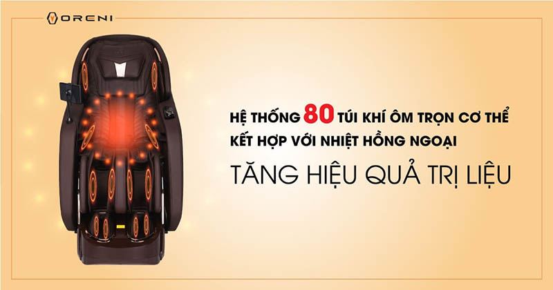 Ghế massage có hệ thống túi khí và nhiệt hồng ngoại toàn thân, ôm trọn cơ thể
